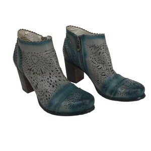 L’Artiste Bao Natural Leather Laser Cut Heeled Booties Sz EU 37/US 6.5